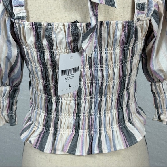 Forever 21 Multicolor Striped Smocked Puff-Sleeve Size Large - Picture 4 of 15